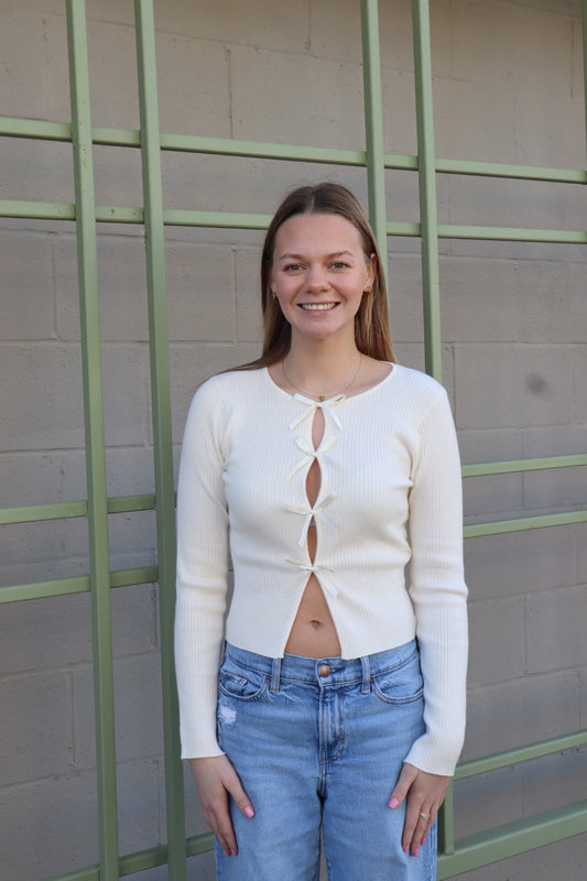 Leila Bow Sweater- Cream